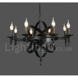 Lampadario a 8 luci in metallo retrò vintage nero a un livello