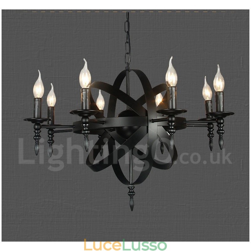Lampadario a 8 luci in metallo retrò vintage nero a un livello