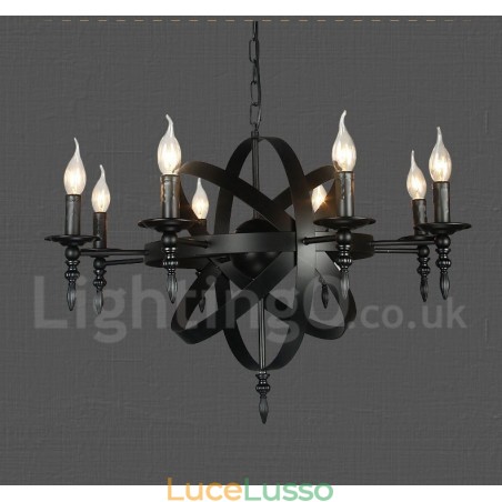 Lampadario a 8 luci in metallo retrò vintage nero a un livello Lampadario a 8 luci in metallo retrò vintage nero a un livello
