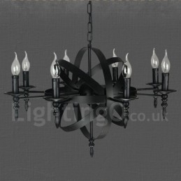 Lampadario a 8 luci in metallo retrò vintage nero a un livello