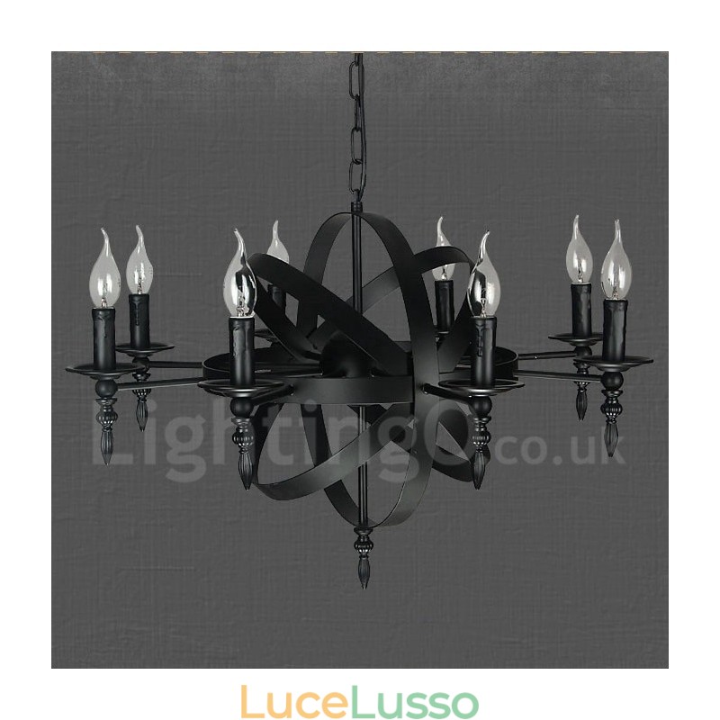 Lampadario a 8 luci in metallo retrò vintage nero a un livello