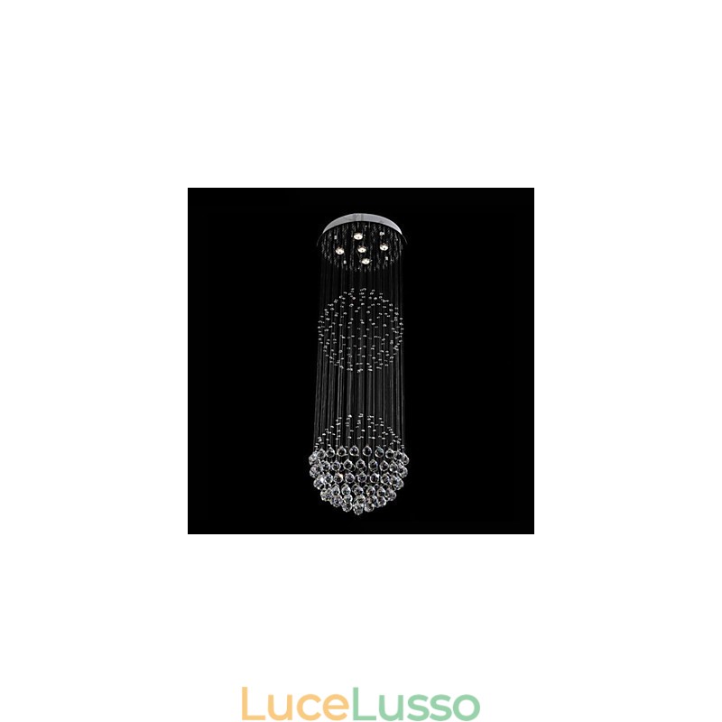Lampadario a sospensione moderno in cristallo a 5 luci, baldacchino in argento, globo in cristallo trasparente, lampade da soffitto