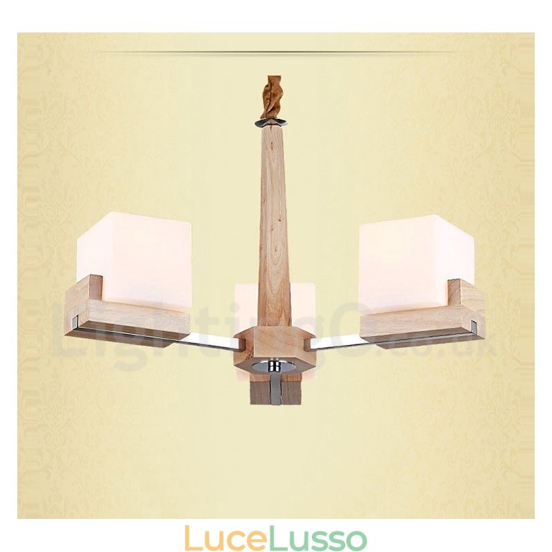 Lampadario moderno contemporaneo in legno a 3 luci a un livello