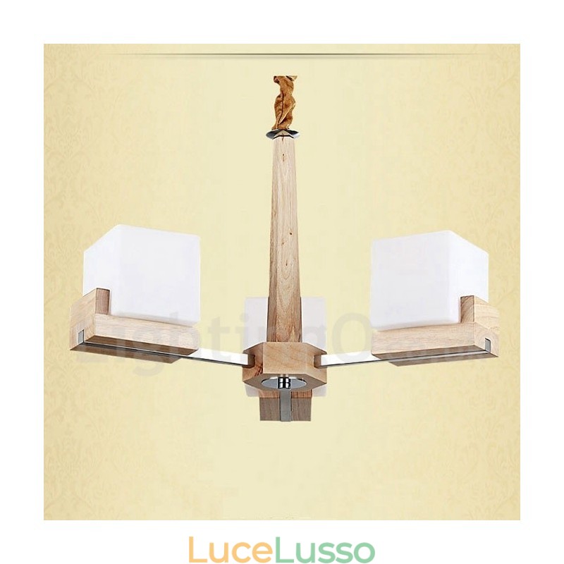 Lampadario moderno contemporaneo in legno a 3 luci a un livello