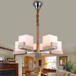 Lampadario moderno contemporaneo in legno a 5 luci a un livello