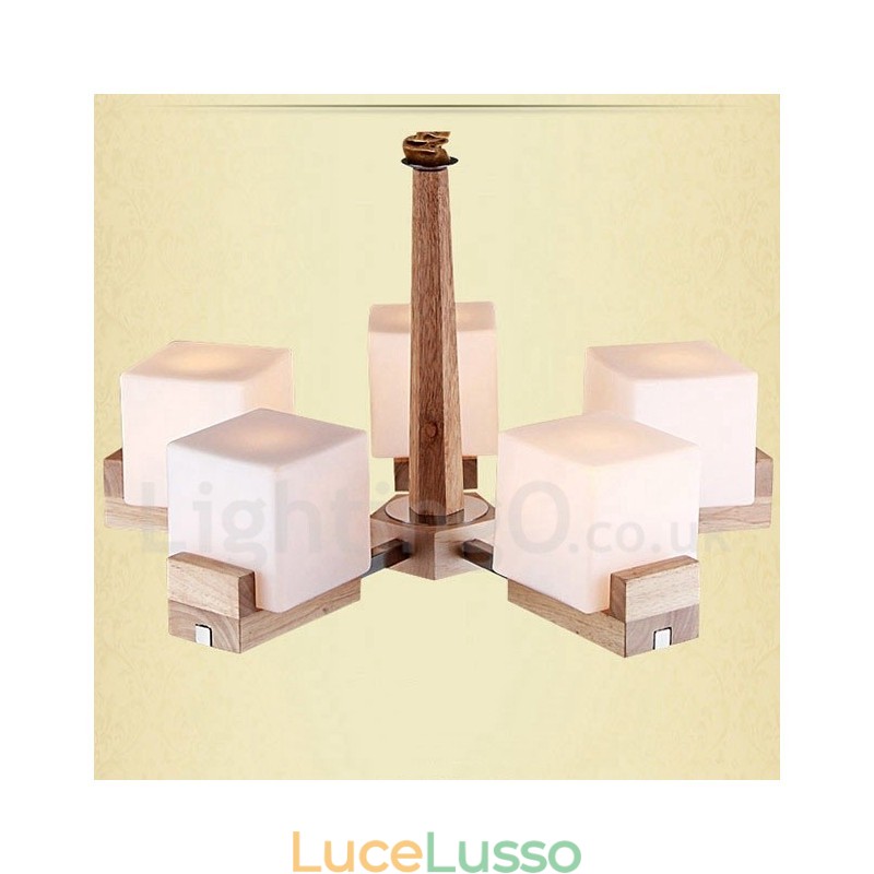 Lampadario moderno contemporaneo in legno a 5 luci a un livello