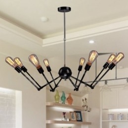 Lampadario a 8 luci in metallo retrò vintage nero a un livello