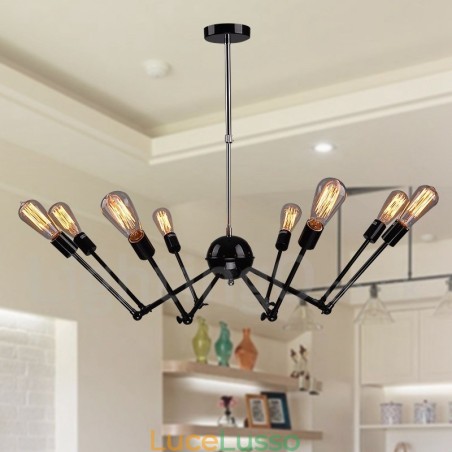 Lampadario a 8 luci in metallo retrò vintage nero a un livello Lampadario a 8 luci in metallo retrò vintage nero a un livello