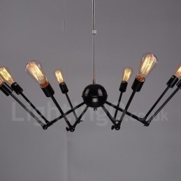 Lampadario a 8 luci in metallo retrò vintage nero a un livello