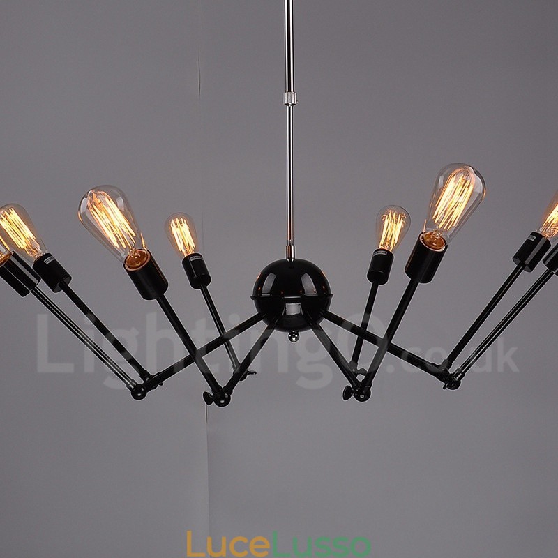 Lampadario a 8 luci in metallo retrò vintage nero a un livello