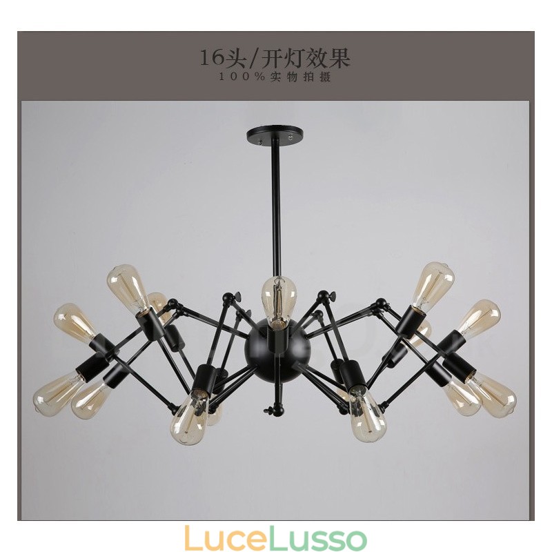 Lampadario a 8 luci in metallo retrò vintage nero a un livello