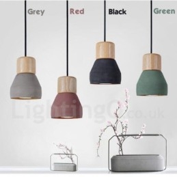Lampada a sospensione moderna contemporanea multicolore in legno e cemento, luce singola
