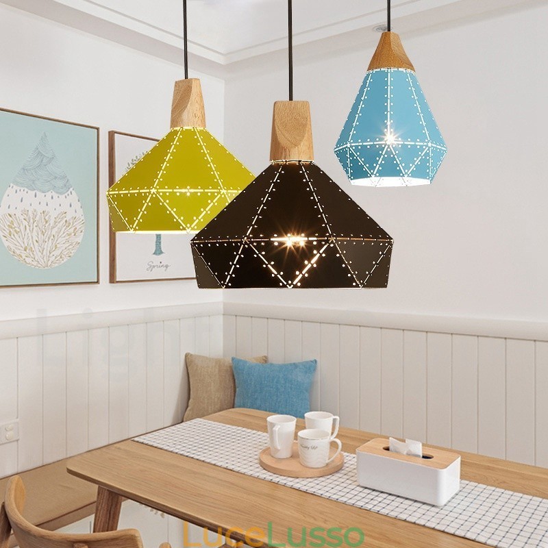 Lampada a sospensione moderna e contemporanea in metallo Wood 1 Light