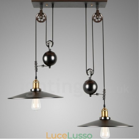 Lampada a sospensione in metallo vintage country a 2 luci Lampada a sospensione in metallo vintage country a 2 luci