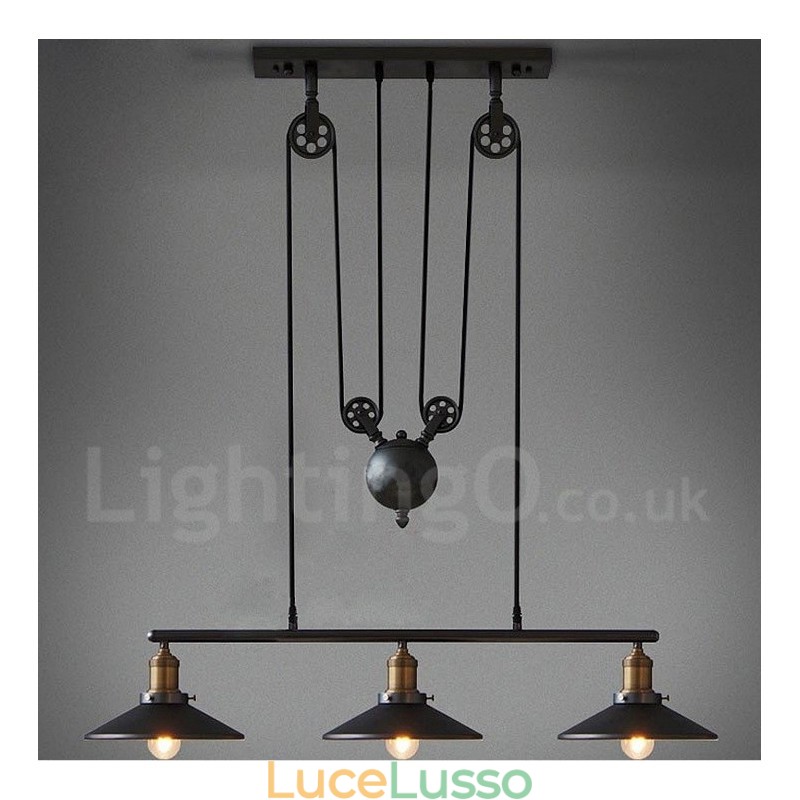Lampada a sospensione in metallo vintage country a 3 luci