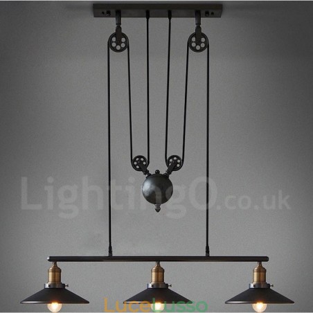 Lampada a sospensione in metallo vintage country a 3 luci Lampada a sospensione in metallo vintage country a 3 luci