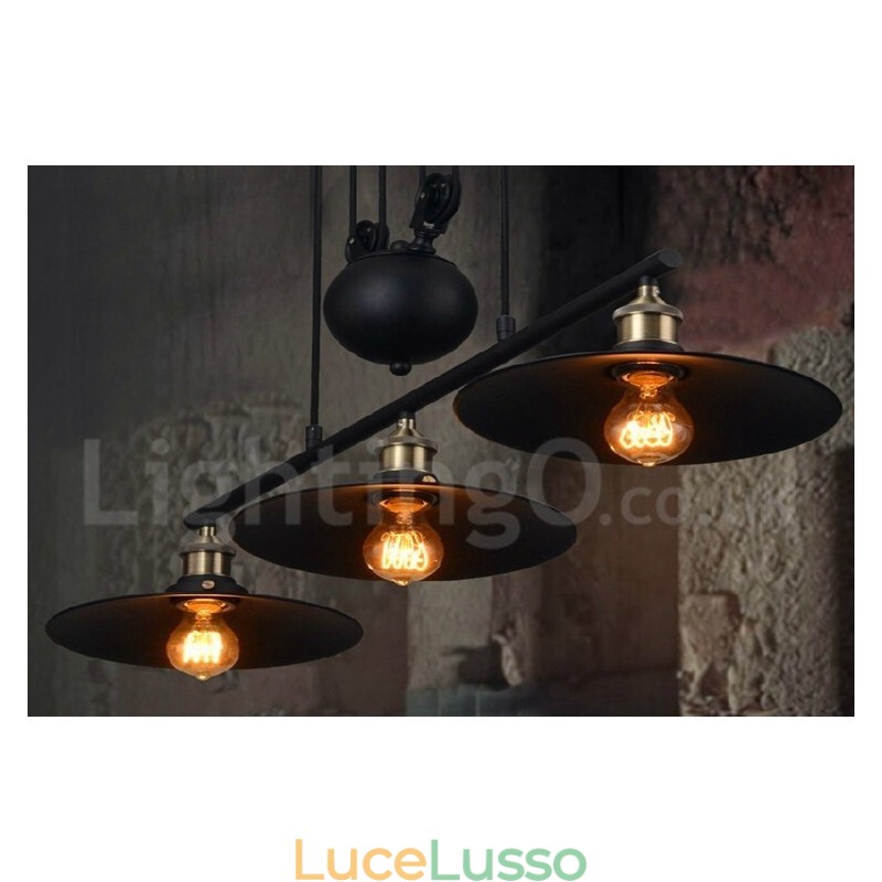 Lampada a sospensione in metallo vintage country a 3 luci