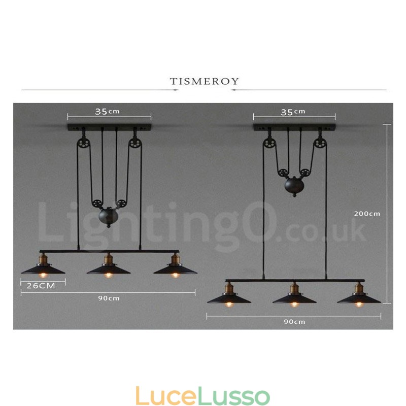 Lampada a sospensione in metallo vintage country a 3 luci