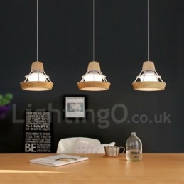 Lampada a sospensione in metallo e legno da pranzo