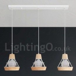 Lampada a sospensione in metallo e legno da pranzo