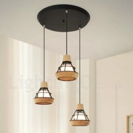 Lampada a sospensione in metallo e legno da pranzo