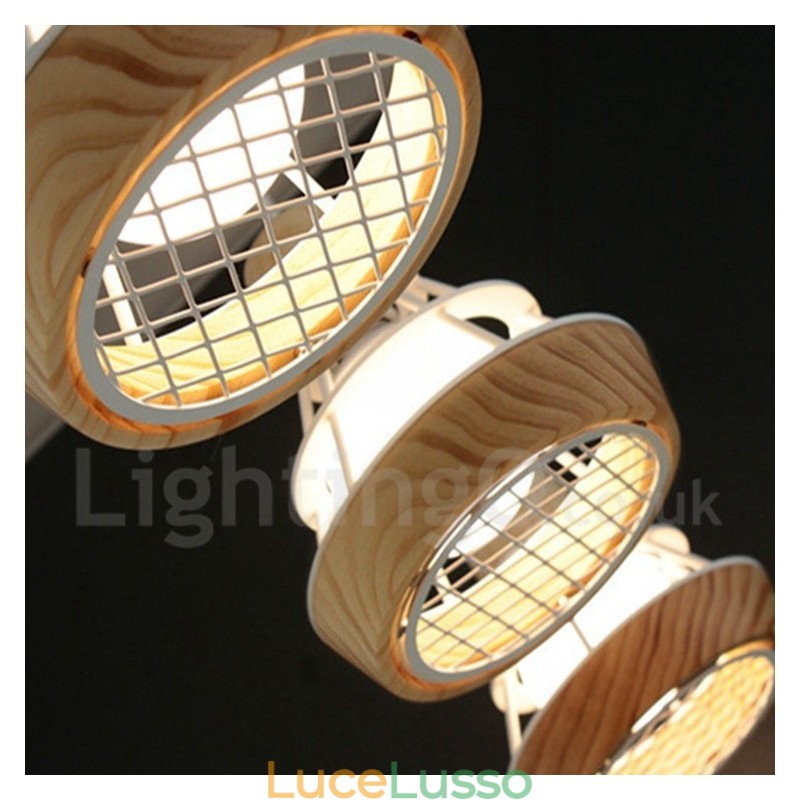 Lampada a sospensione in metallo e legno da pranzo