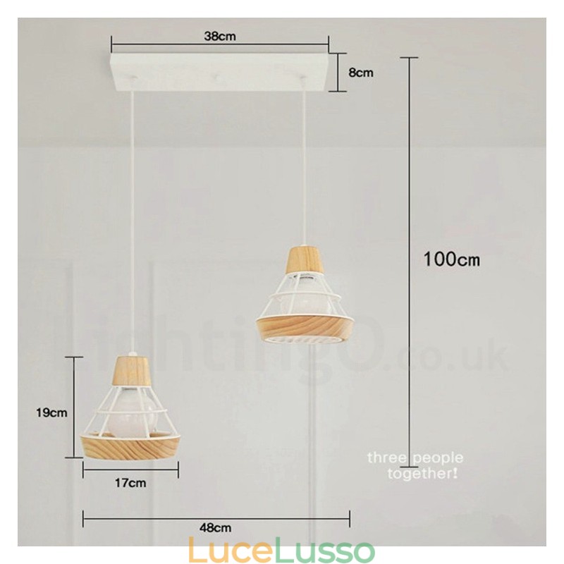 Lampada a sospensione in metallo e legno da pranzo