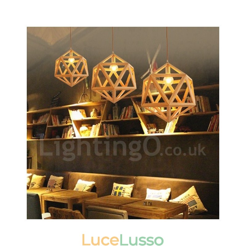 Lampada a sospensione moderna e contemporanea in legno, 1 luce