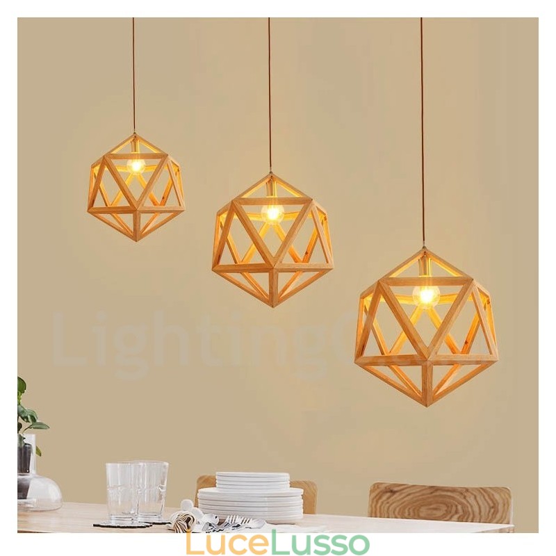 Lampada a sospensione moderna e contemporanea in legno, 1 luce