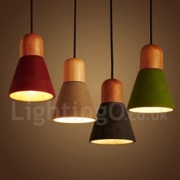 Lampada a sospensione moderna contemporanea in legno multicolore in cemento