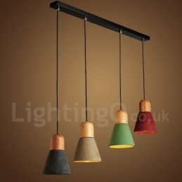 Lampada a sospensione moderna contemporanea in legno multicolore in cemento