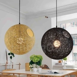 Lampada a sospensione moderna e contemporanea in bambù e rattan