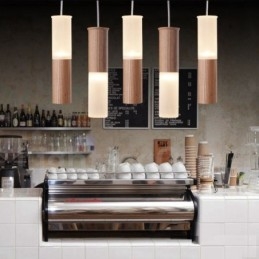Lampada a sospensione moderna contemporanea in legno a 5 luci