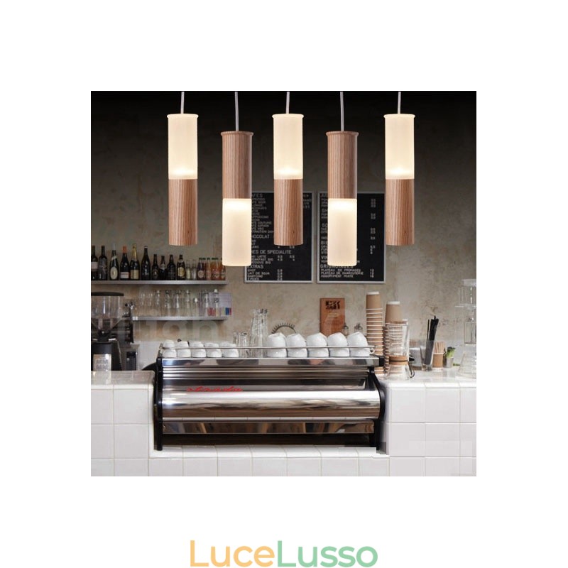 Lampada a sospensione moderna contemporanea in legno a 5 luci