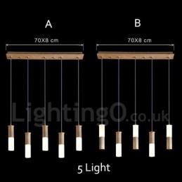 Lampada a sospensione moderna contemporanea in legno a 5 luci