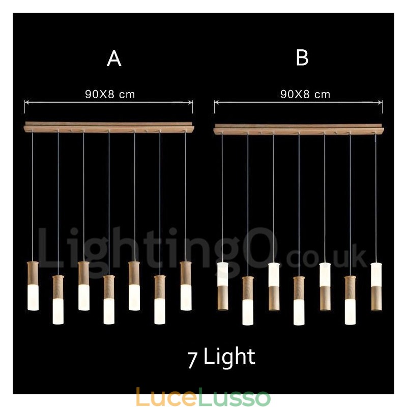 Lampada a sospensione moderna contemporanea in legno a 7 luci