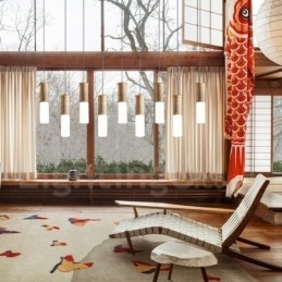 Lampada a sospensione moderna contemporanea in legno a 9 luci