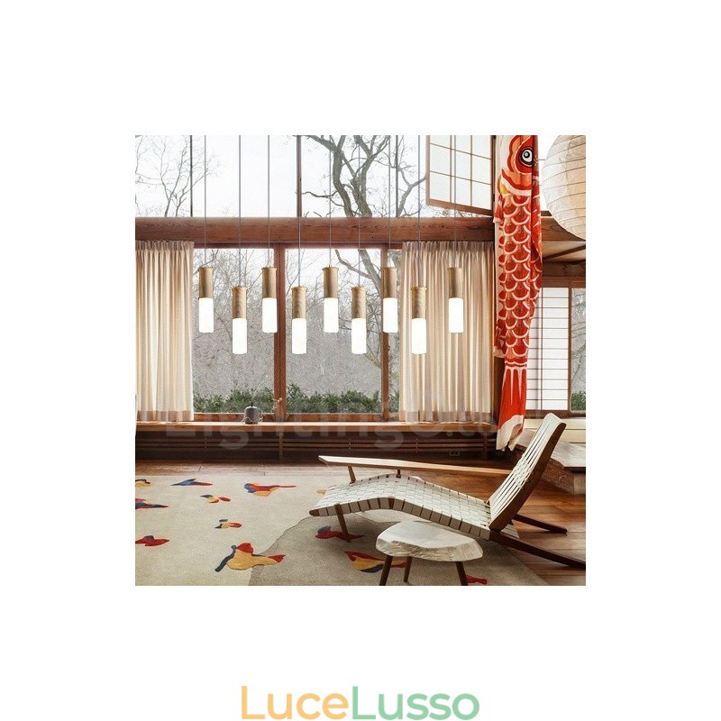 Lampada a sospensione moderna contemporanea in legno a 9 luci