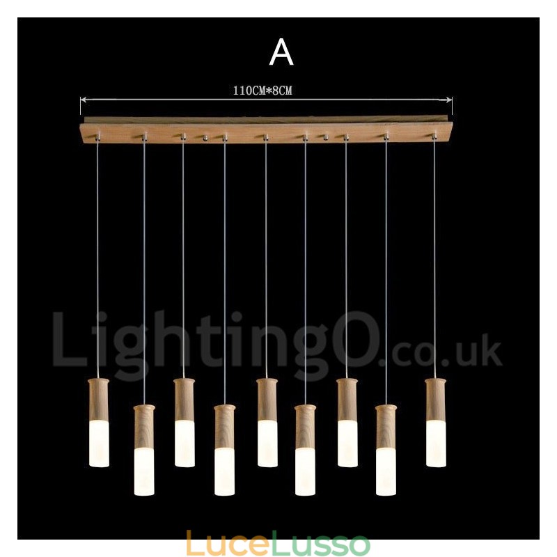 Lampada a sospensione moderna contemporanea in legno a 9 luci