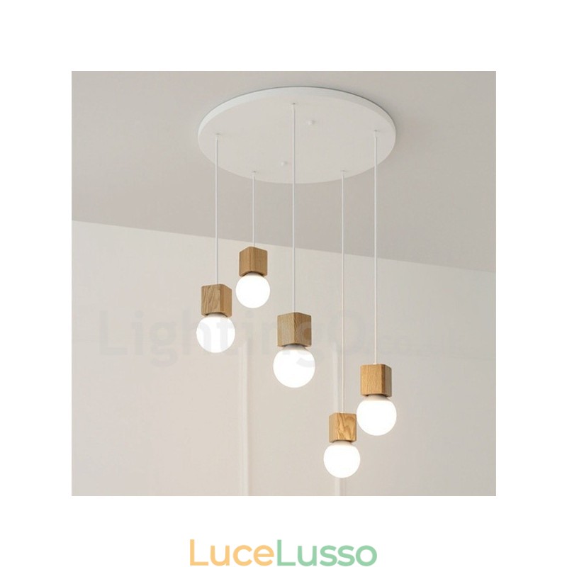 Lampada a sospensione rustica in legno chiaro da 5 pollici