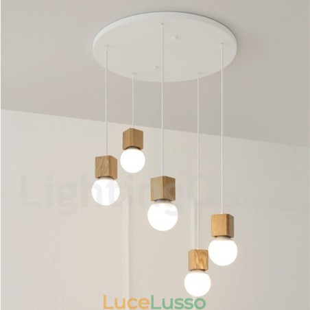 Lampada a sospensione rustica in legno chiaro da 5 pollici Lampada a sospensione rustica in legno chiaro da 5 pollici