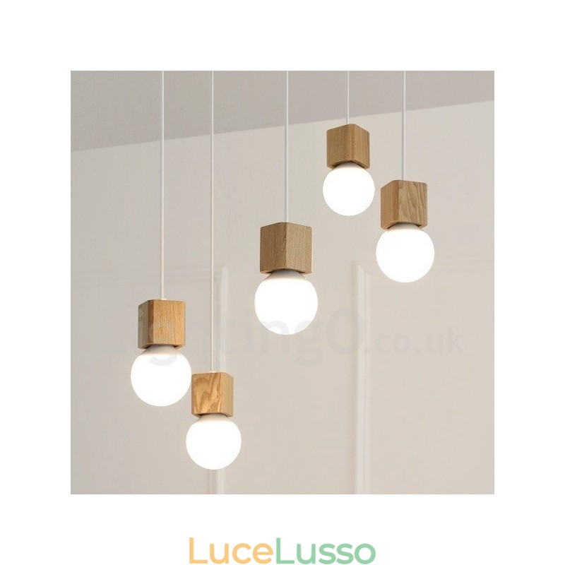 Lampada a sospensione rustica in legno chiaro da 5 pollici