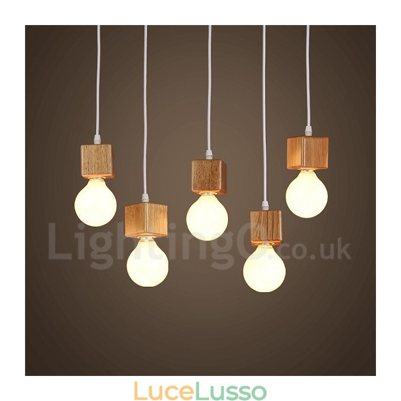Lampada a sospensione rustica in legno chiaro da 5 pollici