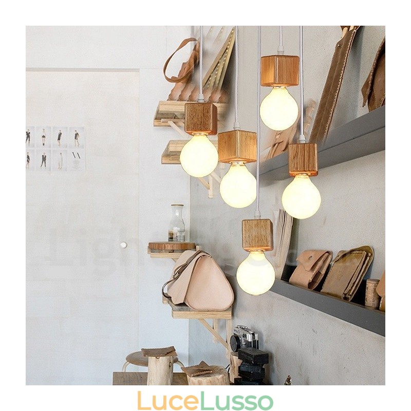 Lampada a sospensione rustica in legno chiaro da 5 pollici