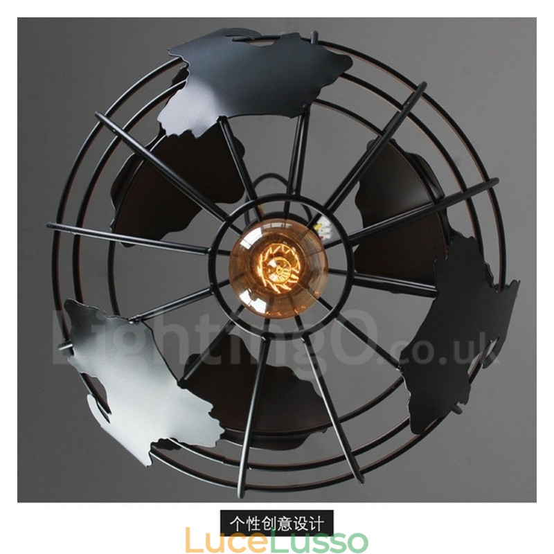 Lampada a sospensione in metallo a forma di globo vintage country