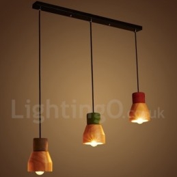Lampada a sospensione vintage in legno e cemento