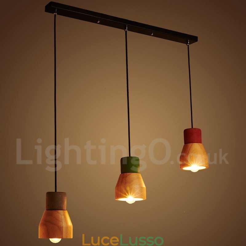 Lampada a sospensione vintage in legno e cemento