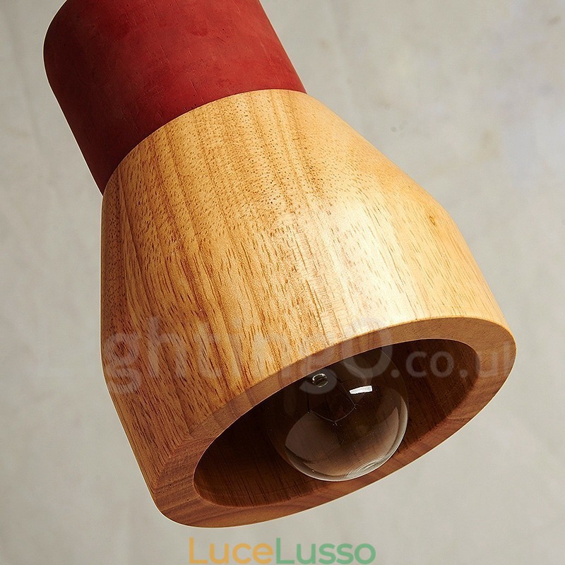 Lampada a sospensione vintage in legno e cemento