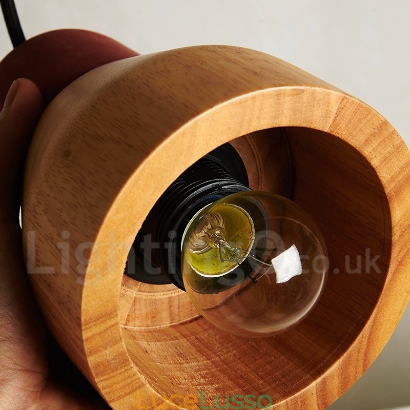 Lampada a sospensione vintage in legno e cemento