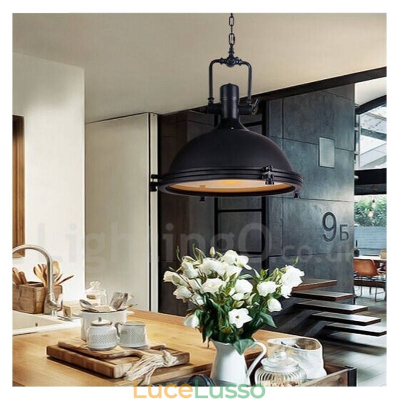 Lampada a sospensione in metallo vintage nero